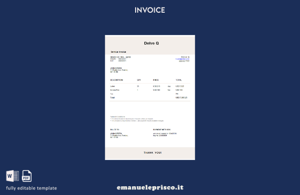 modello di fattura USA Delve Q in stile verificato